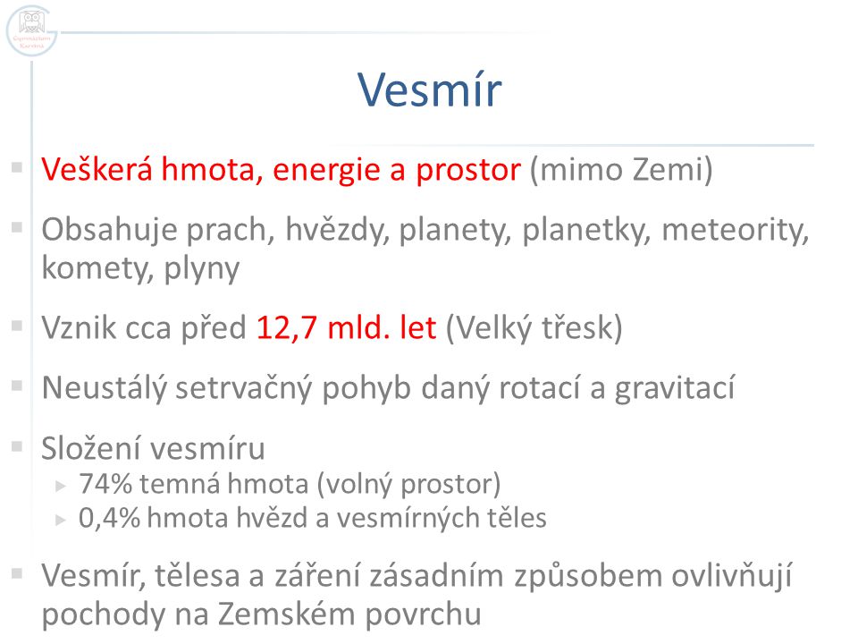 Vesmír a Země ve vesmíru ppt stáhnout